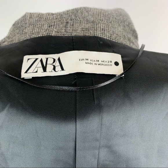 ZARA Black Plaid Double Breasted Blazer Medium - Picture 15 of 16